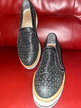 Women’s Black Studded Wedge Slip-On Sneakers